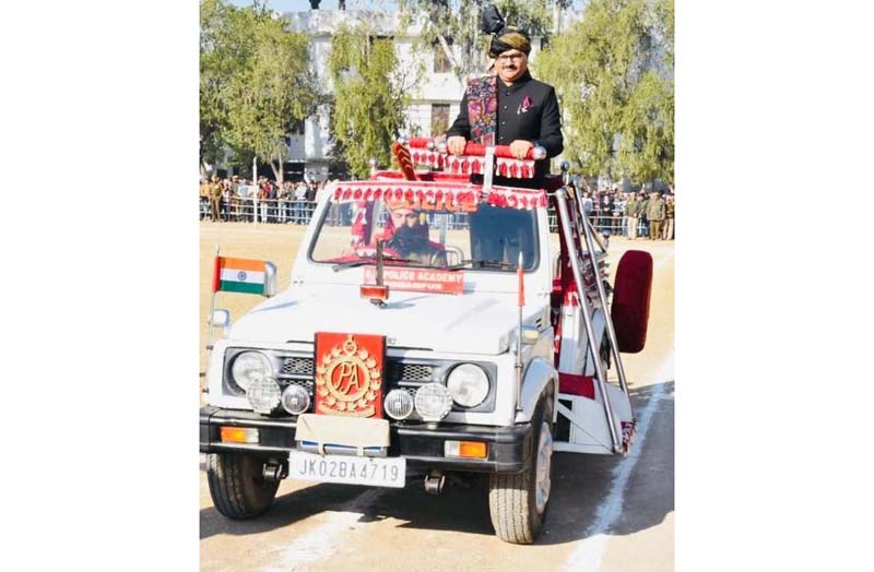 Minister Javed Rana inspecting Republic Day parade at Udhampur.