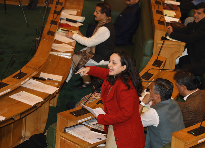 BJP Kishtwar MLA Shagun Parihar speaking in the Assembly on Wednesday. -Excelsior/Shakeel