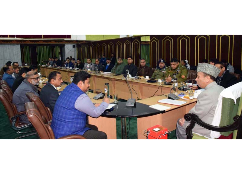Speaker Legislative Assembly chairing a meeting at Jammu on Friday.